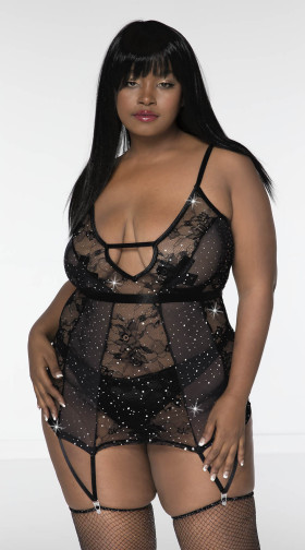 Plus Size Sheer And Floral Garter